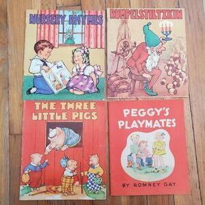 book bundle Peggy's playmates, Rumpelstiltzkin, 3 little Pigs nursery rhymes vtg